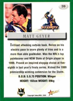 2000 Select #39 Matt Geyer Back
